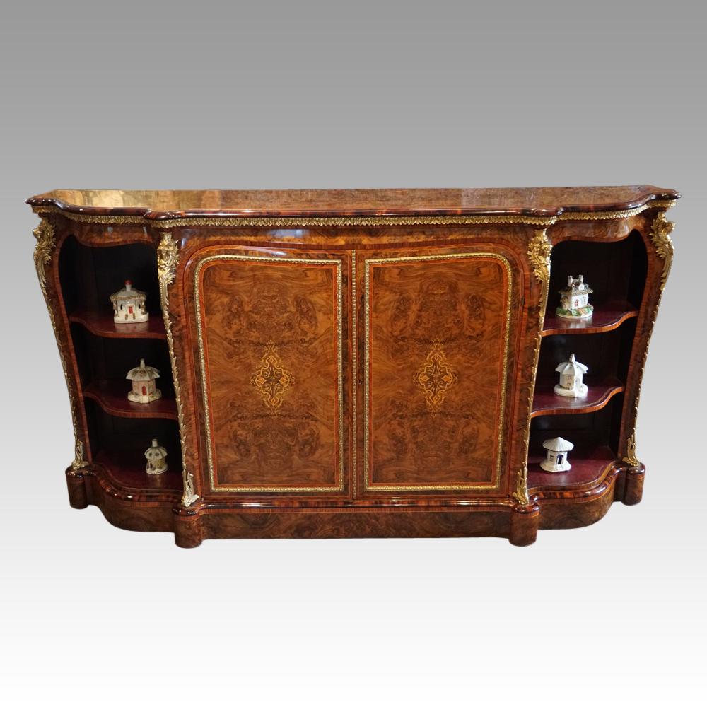 English Victorian Inlaid Burl Walnut Side Cabinet Credenza, circa 1870 For Sale 11