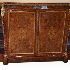English Victorian Inlaid Burl Walnut Side Cabinet Credenza, circa 1870