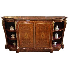 English Victorian Inlaid Burl Walnut Side Cabinet Credenza, circa 1870