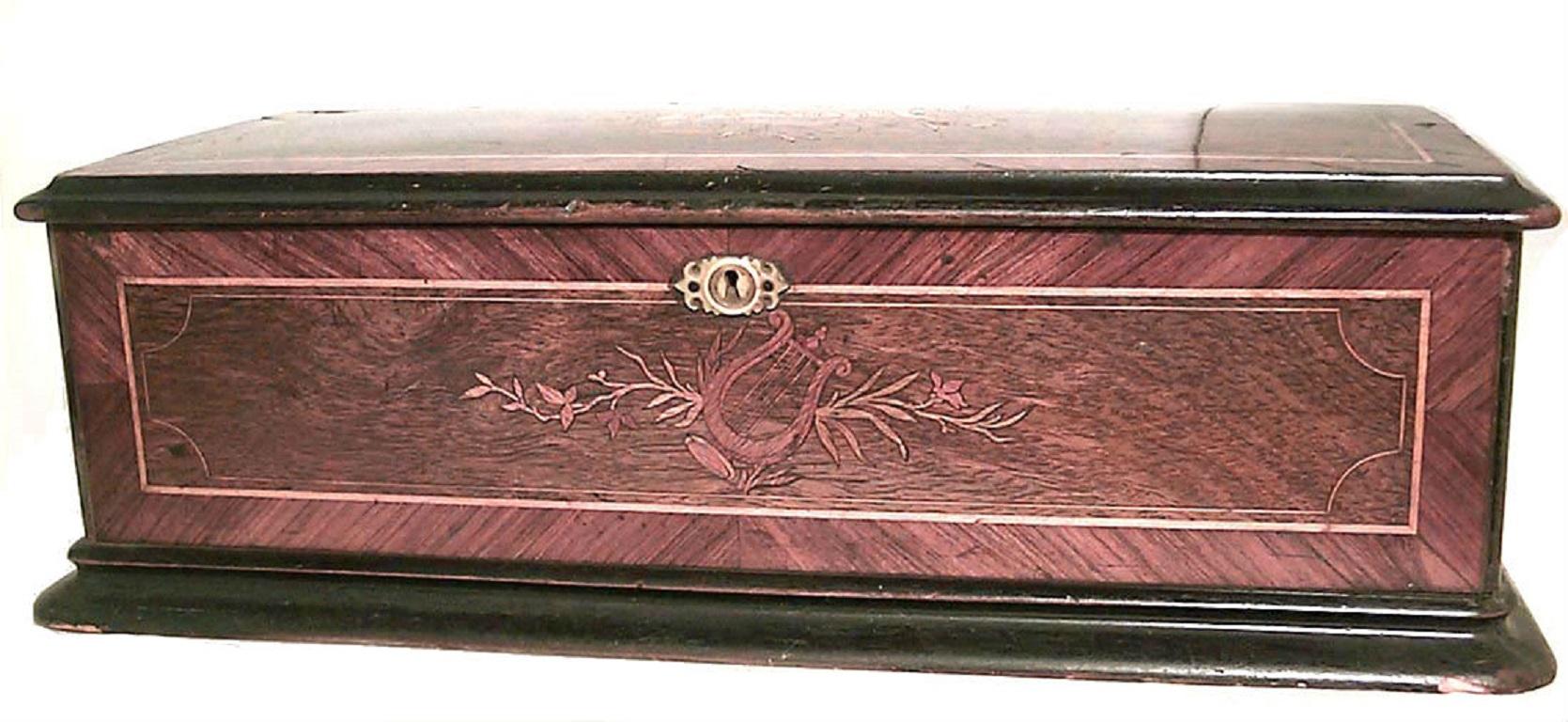 Britannique Boîte à musique anglaise victorienne en marqueterie en vente
