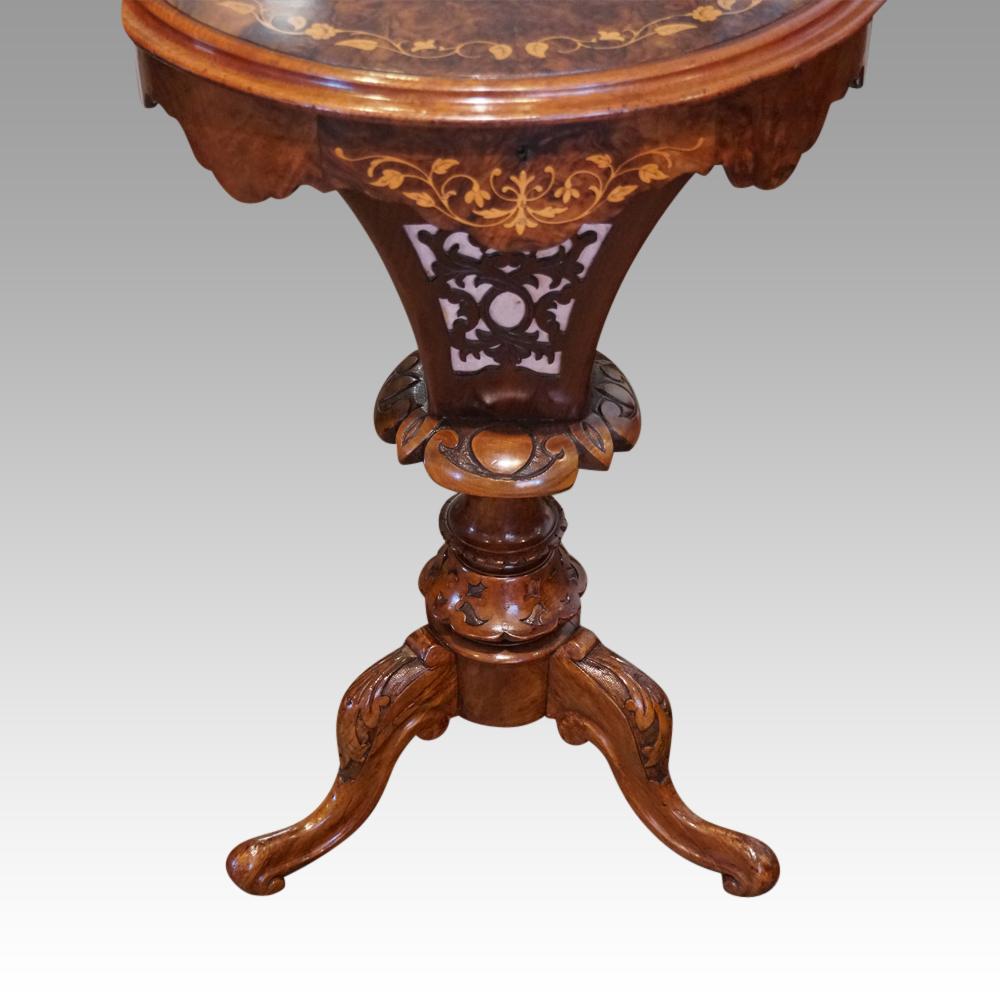 Late 19th Century English Victorian Inlaid Walnut Oval Workbox, circa 1870 For Sale