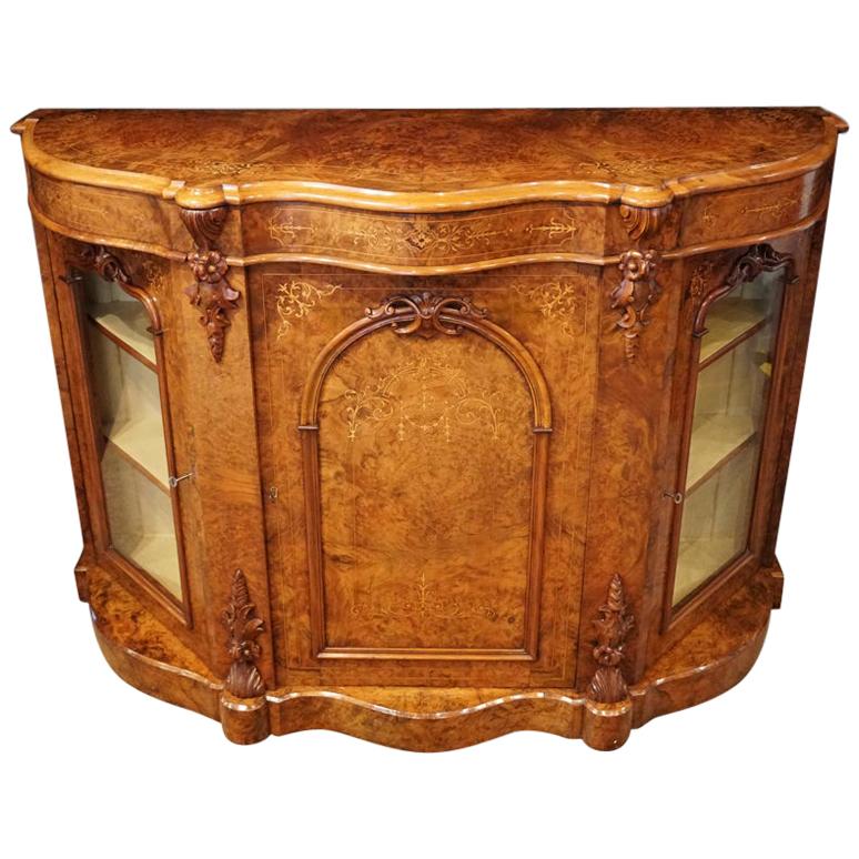 English Victorian Inlaid Walnut Side Cabinet, circa 1870 For Sale