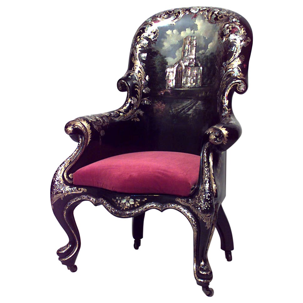 Sillón victoriano inglés de bergere lacado