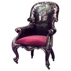 Sedia a bracci inglese vittoriana laccata Bergere