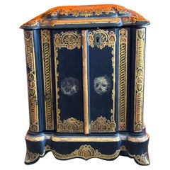 Joyero Victoriano Inglés Lacado con Perros Pintados a Mano, 1870-1895