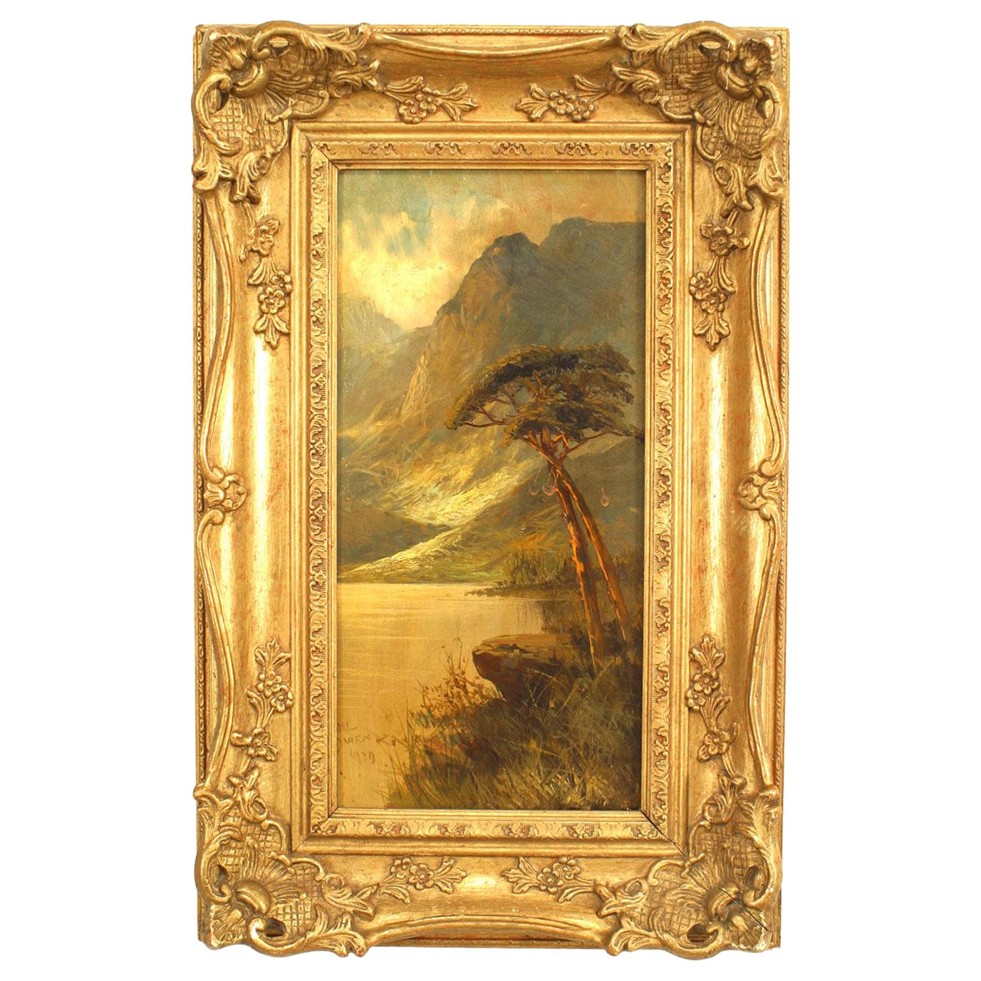 English Victorian Landscape of a Lake by Mountains