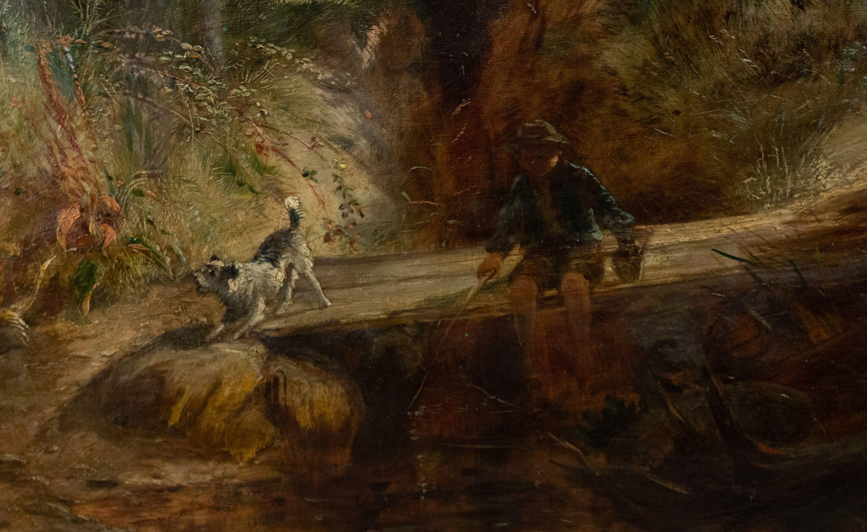 British English Victorian Landscape of Boy with Dog and Bulls For Sale