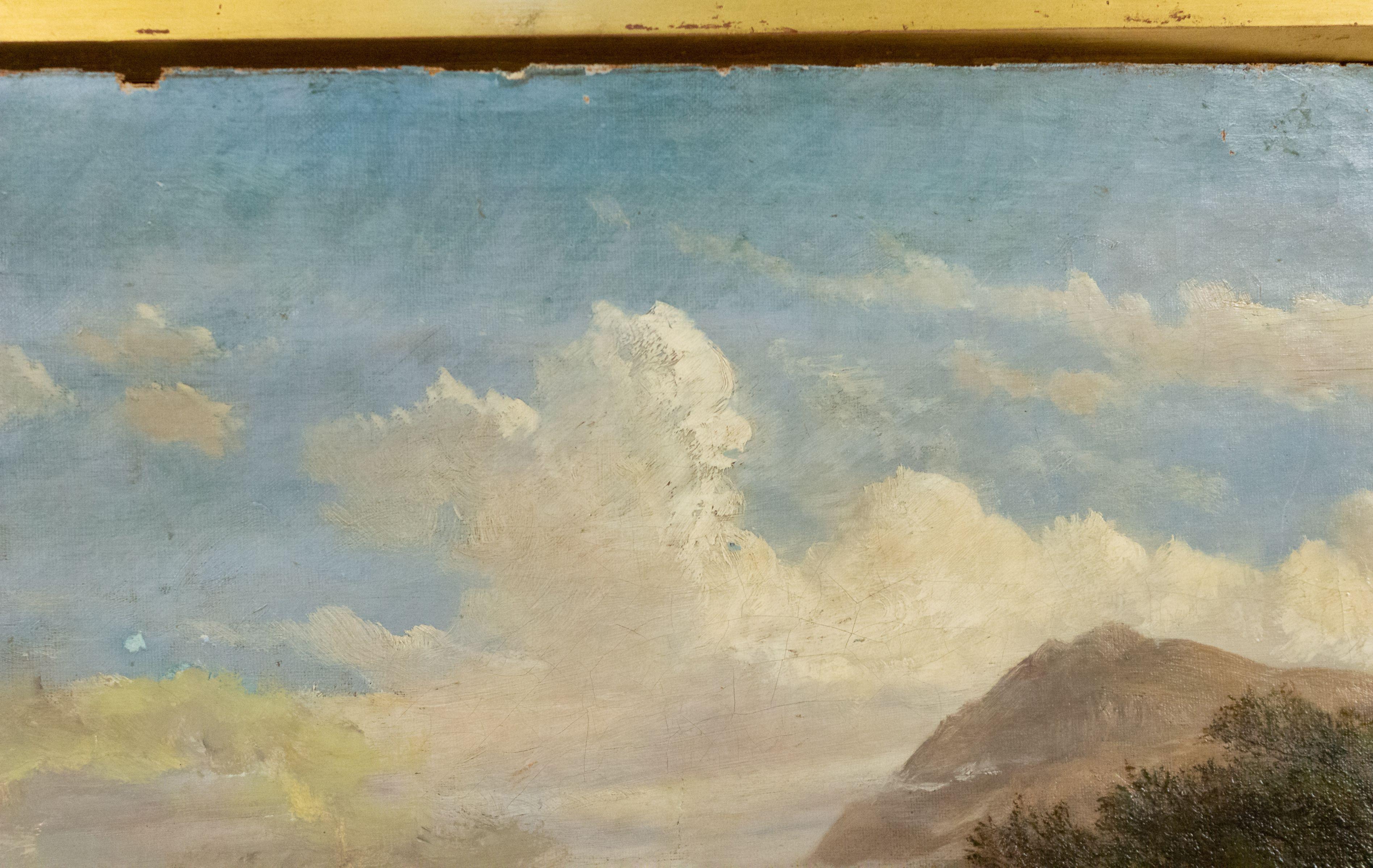 English Victorian Landscape of Boy with Dog and Bulls In Good Condition For Sale In Queens, NY