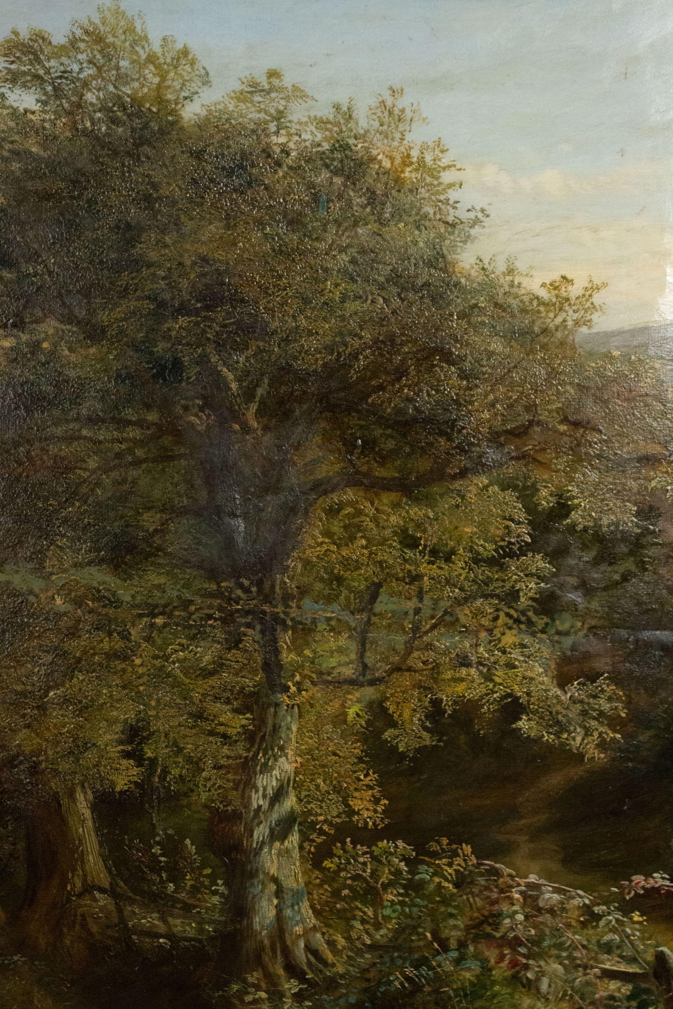19th Century English Victorian Landscape of Boy with Dog and Bulls For Sale