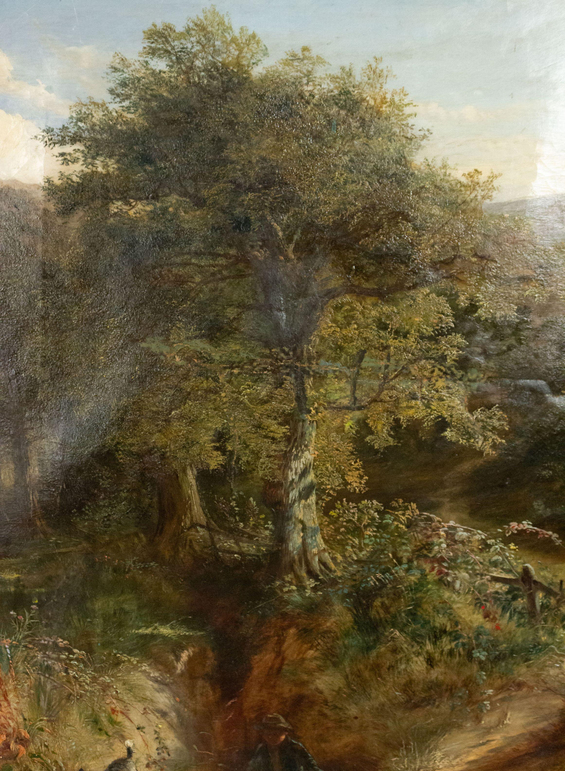 Paint English Victorian Landscape of Boy with Dog and Bulls For Sale