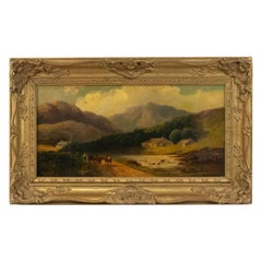 English Victorian Landscape of Cows by a River