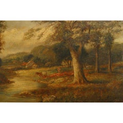 English Victorian Landscape of Cows by a Stream