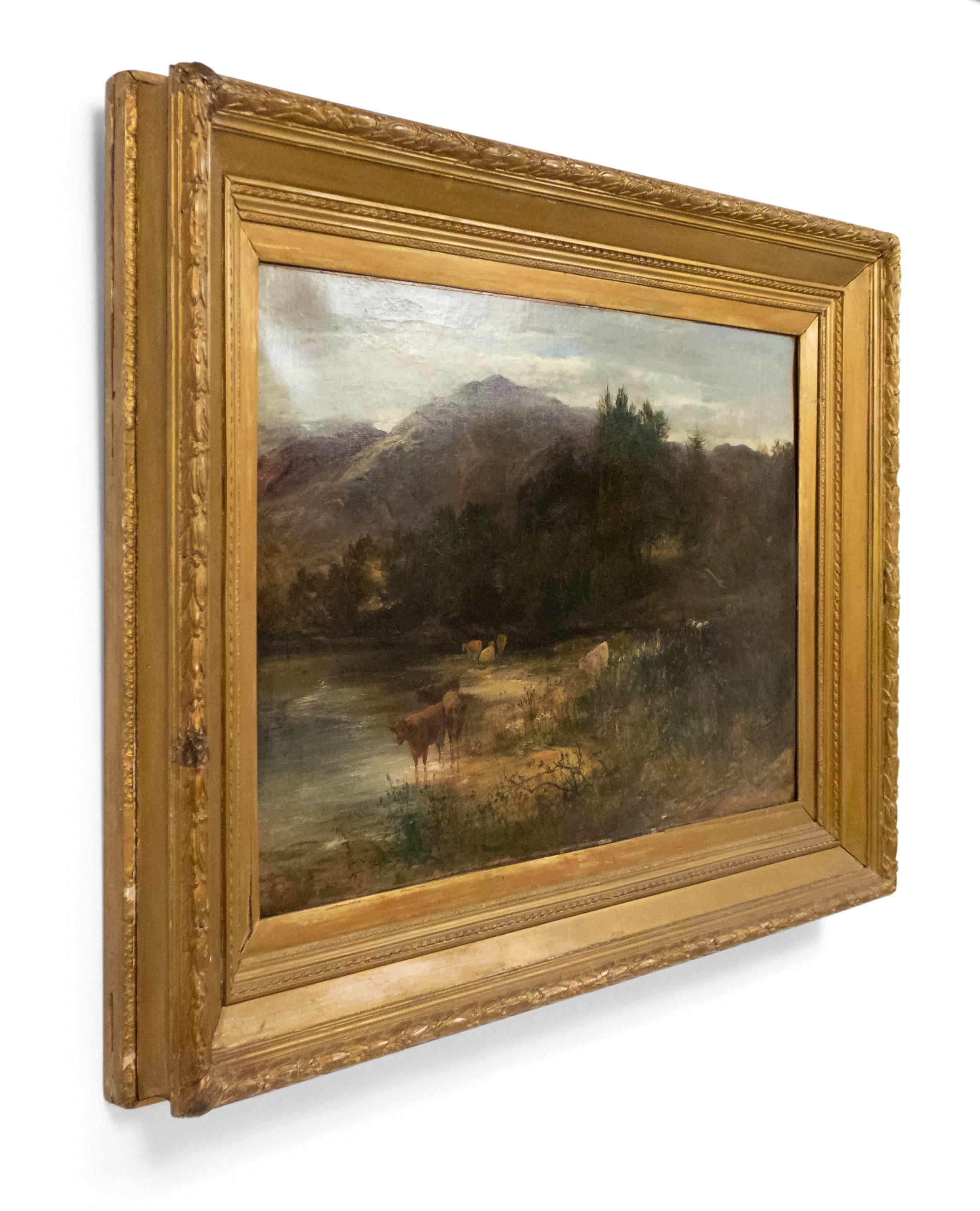 Englische viktorianische Landschaft mit Kühen an einem Fluss (19. Jahrhundert) im Angebot