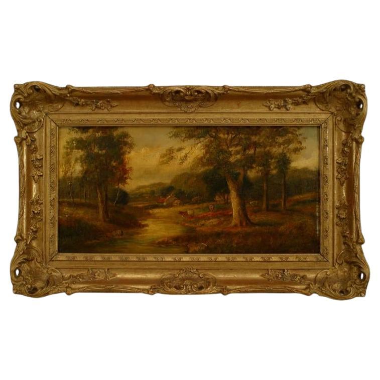 English Victorian Landscape of Cows by a Stream