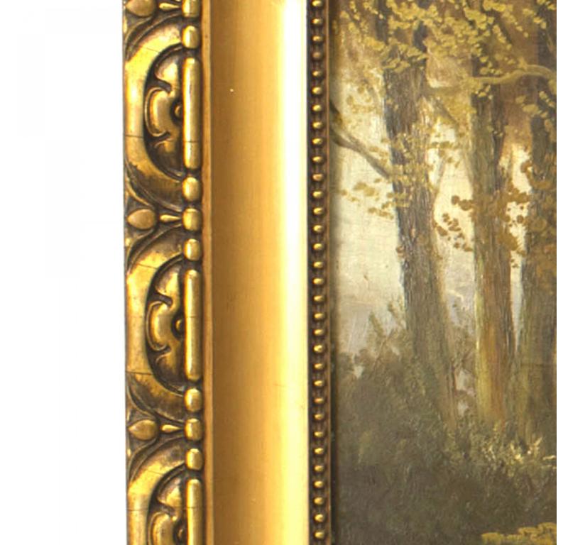 Hand-Painted English Victorian Landscape of Forest Scene For Sale