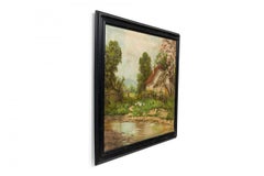 English Victorian Landscape of House by a Creek
