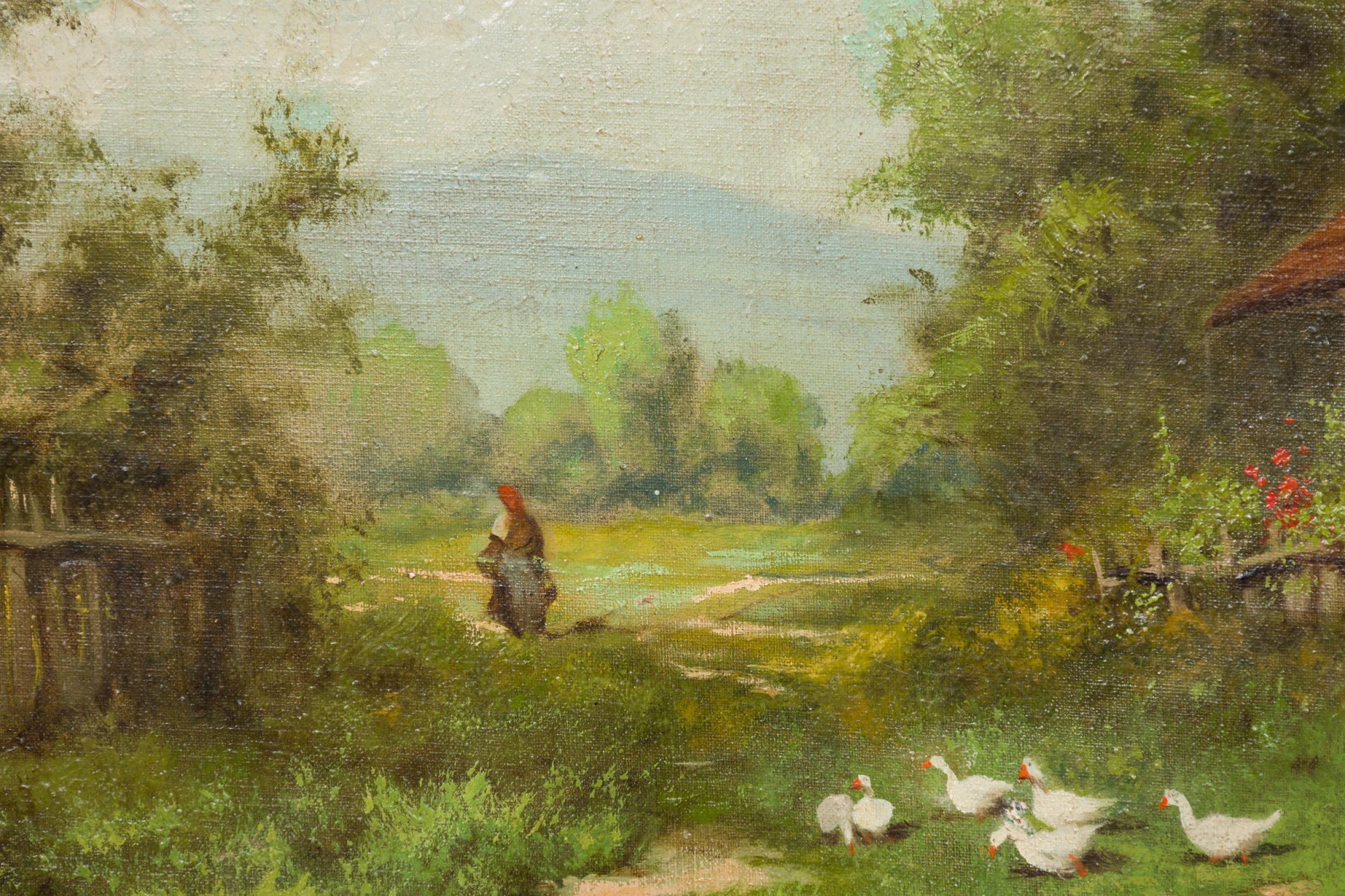 English Victorian Landscape of House by a Creek (Britisch) im Angebot