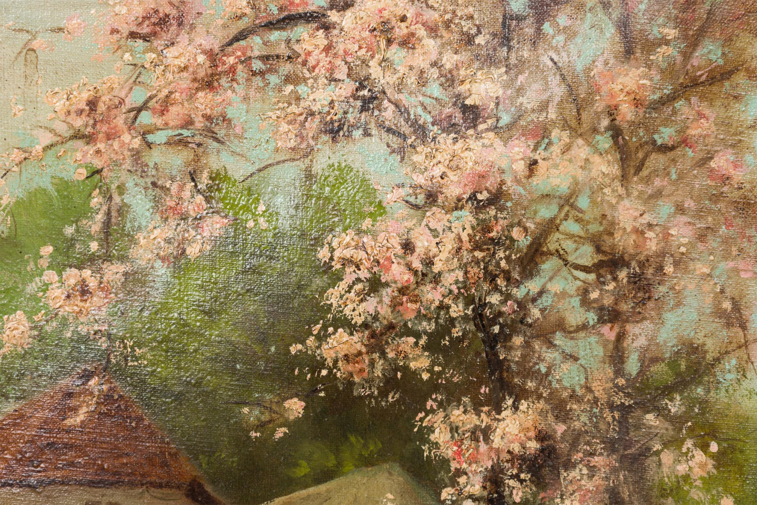 English Victorian Landscape of House by a Creek (Ebonisiert) im Angebot