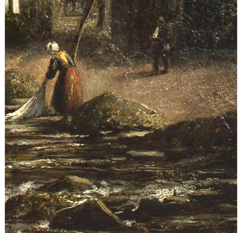 British English Victorian Landscape of Lady in a Creek For Sale