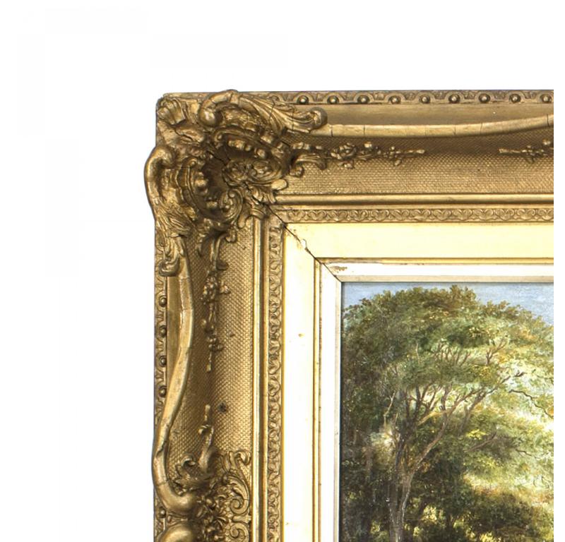 Hand-Painted English Victorian Landscape of Lady in a Creek For Sale