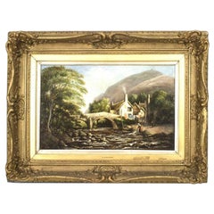 Paysage victorien anglais représentant une femme dans un Creek