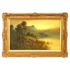English Victorian Landscape of Lake and Mountains