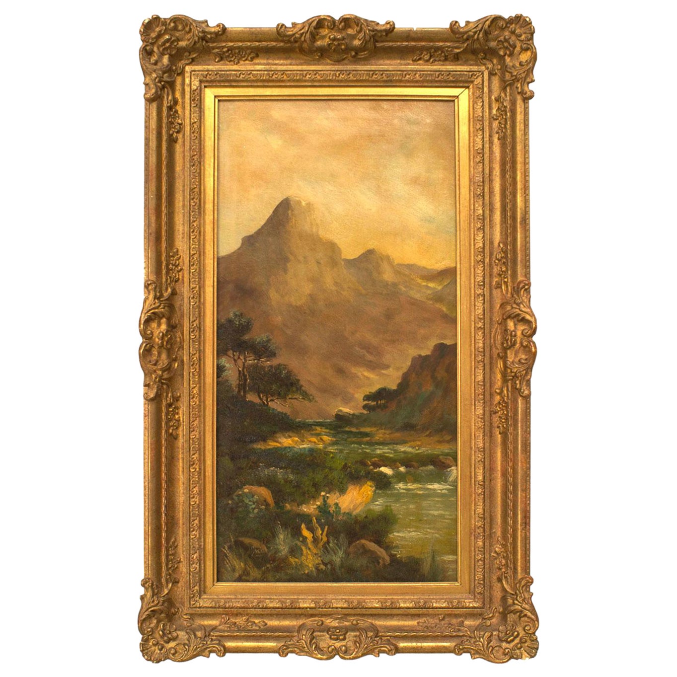 English Victorian Landscape of Mountains and Stream