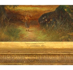 Victorian Oil Painting of Girl by Pond, Late 19th Century, Framed