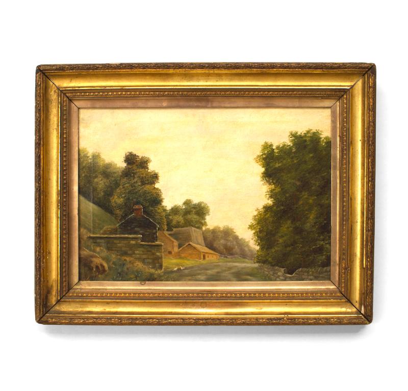 Englische viktorianische Landschaft einer Straße mit Häusern (Handbemalt) im Angebot