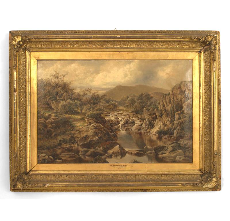 Britannique Paysage victorien anglais avec ruisseau et montagnes en vente