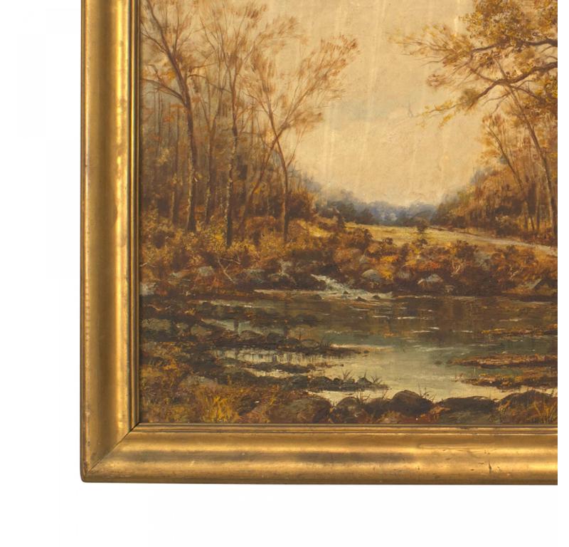 Englische viktorianische Landschaft mit Fluss- und Bäumen (Handbemalt) im Angebot