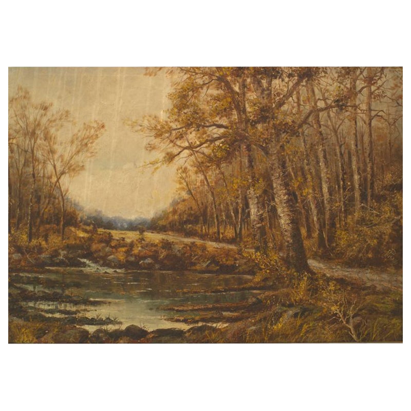 English Victorian Landscape of Stream and Trees
