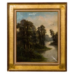 English Victorian Landscape of Stream and Trees