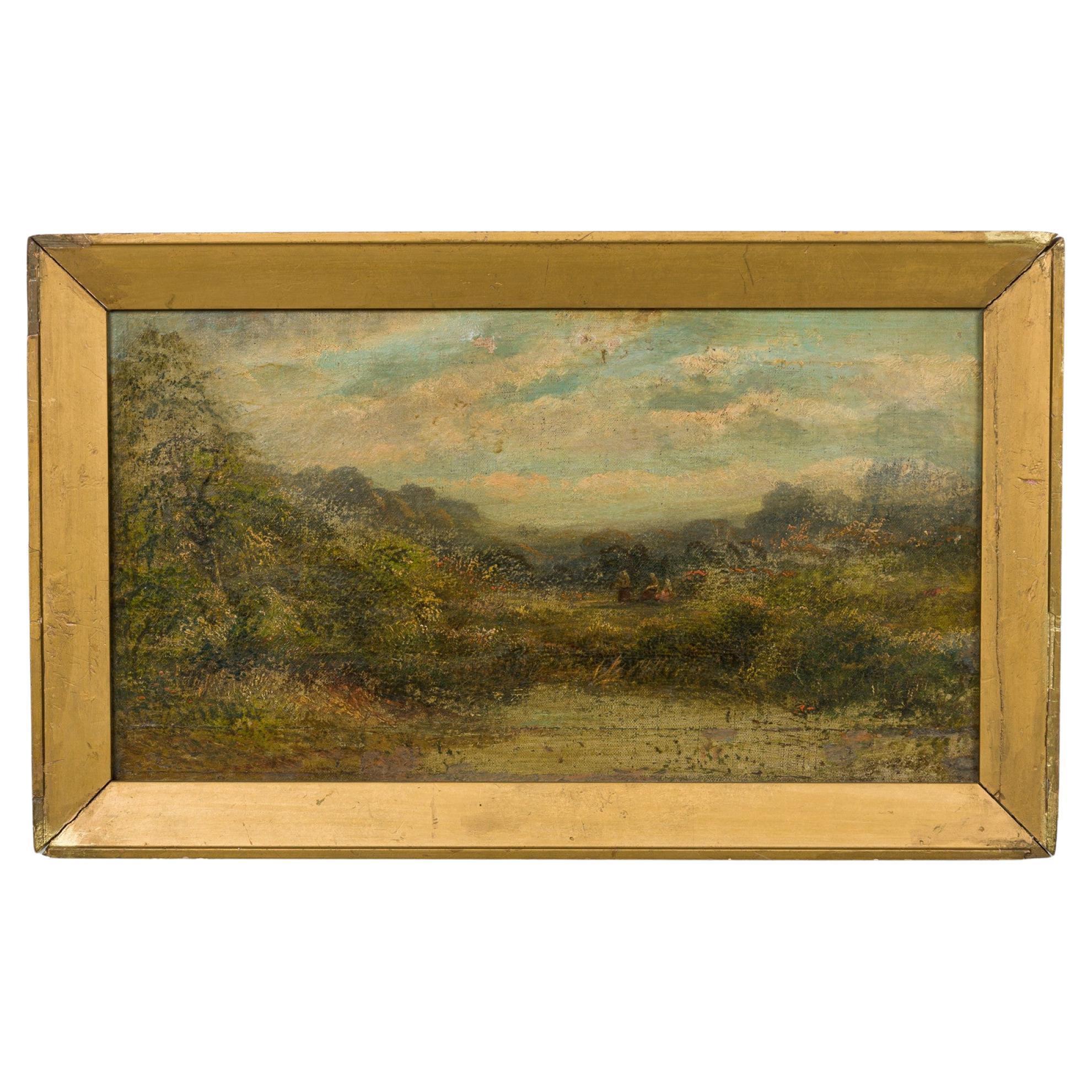 English Victorian Landscape of Trees with Figures