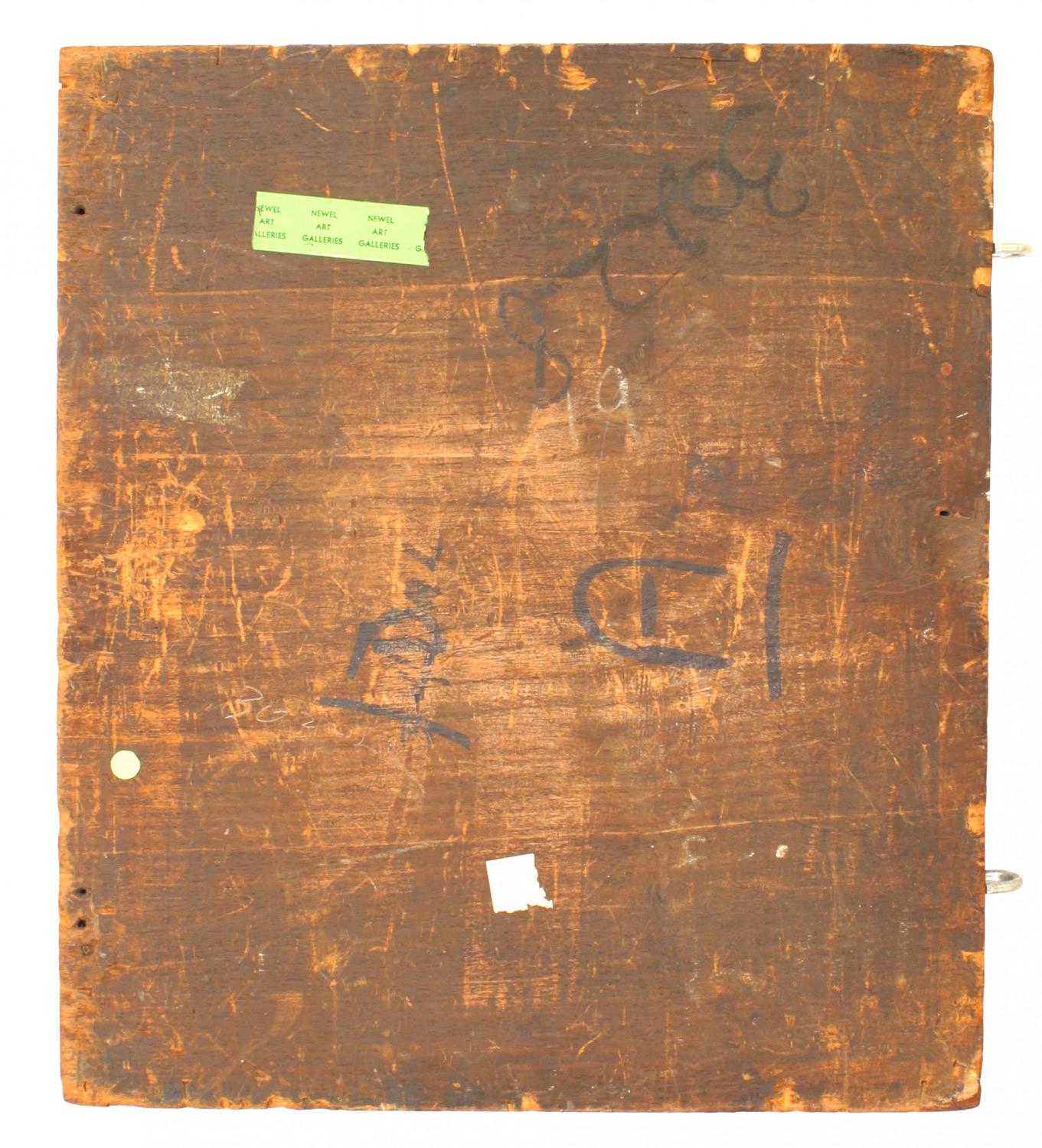 Peinture à l'huile victorienne encadrée et dorée, représentant un chariot et un cheval.