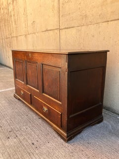 Antique Scottish Oak Coffer, Large 18th Century Panelled Blanket Box + Drawers