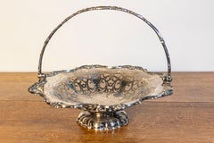 English Victorian Late 19th Century Melvin Pratt Silver Cake Basket with Handle