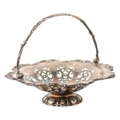 Antique English Victorian Late 19th Century Melvin Pratt Silver Cake Basket with Handle