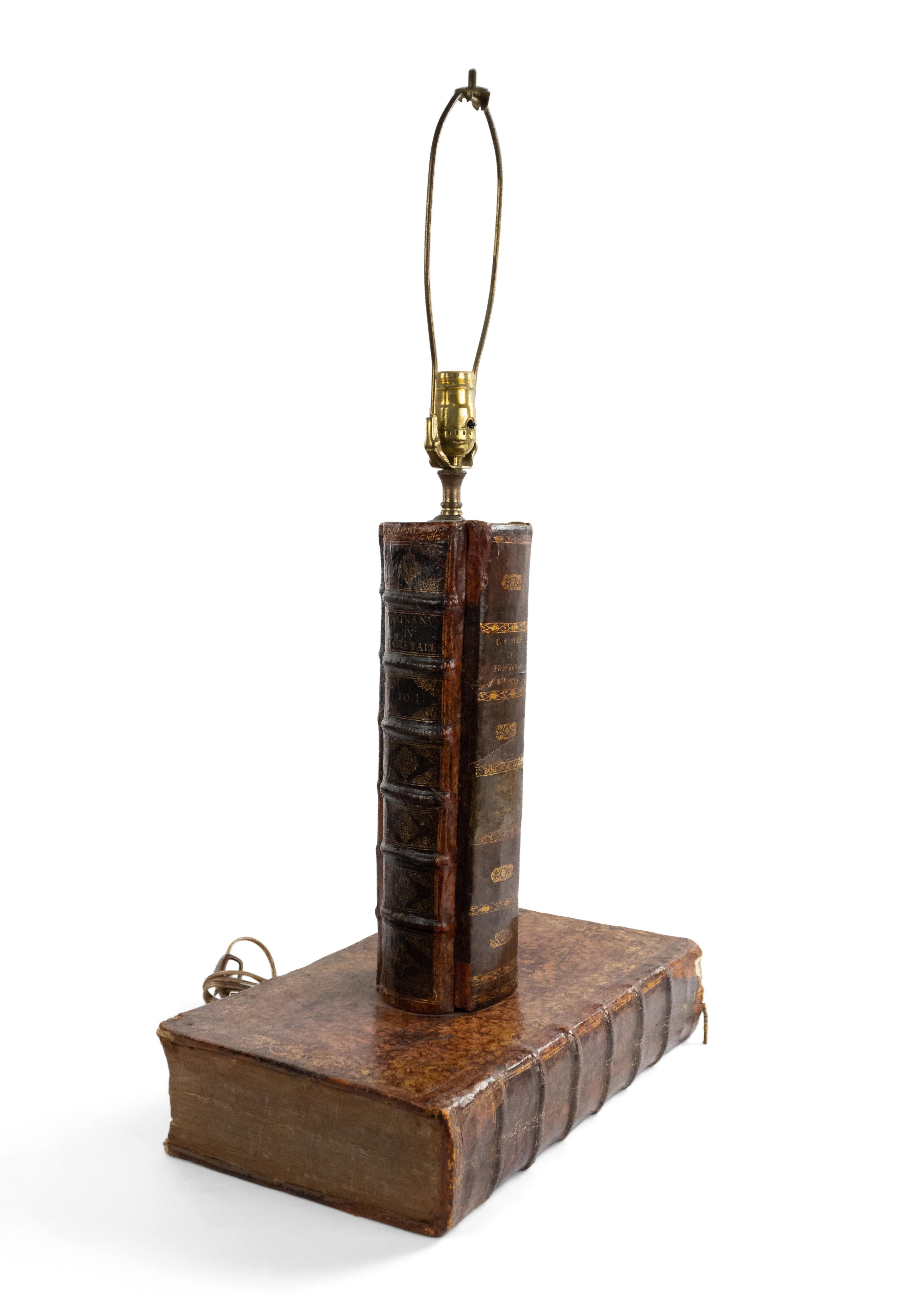 19th Century English Victorian Leather Book Table Lamp For Sale