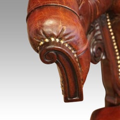 English Victorian Leather Button Back Cockfighting Chair, circa 1875