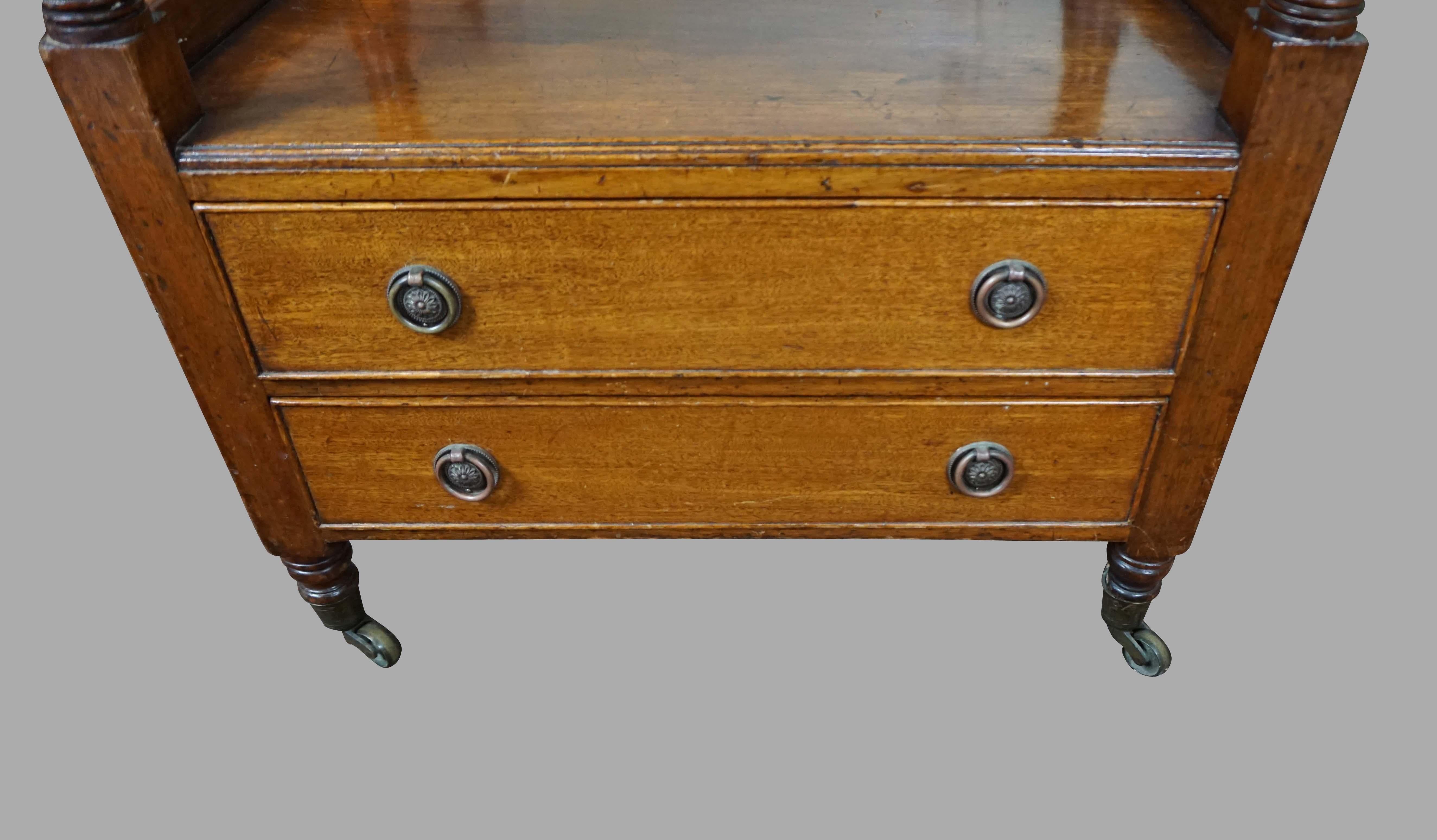 Mid-19th Century English Victorian Light Mahogany 3-Tier Étagère with Two Drawers