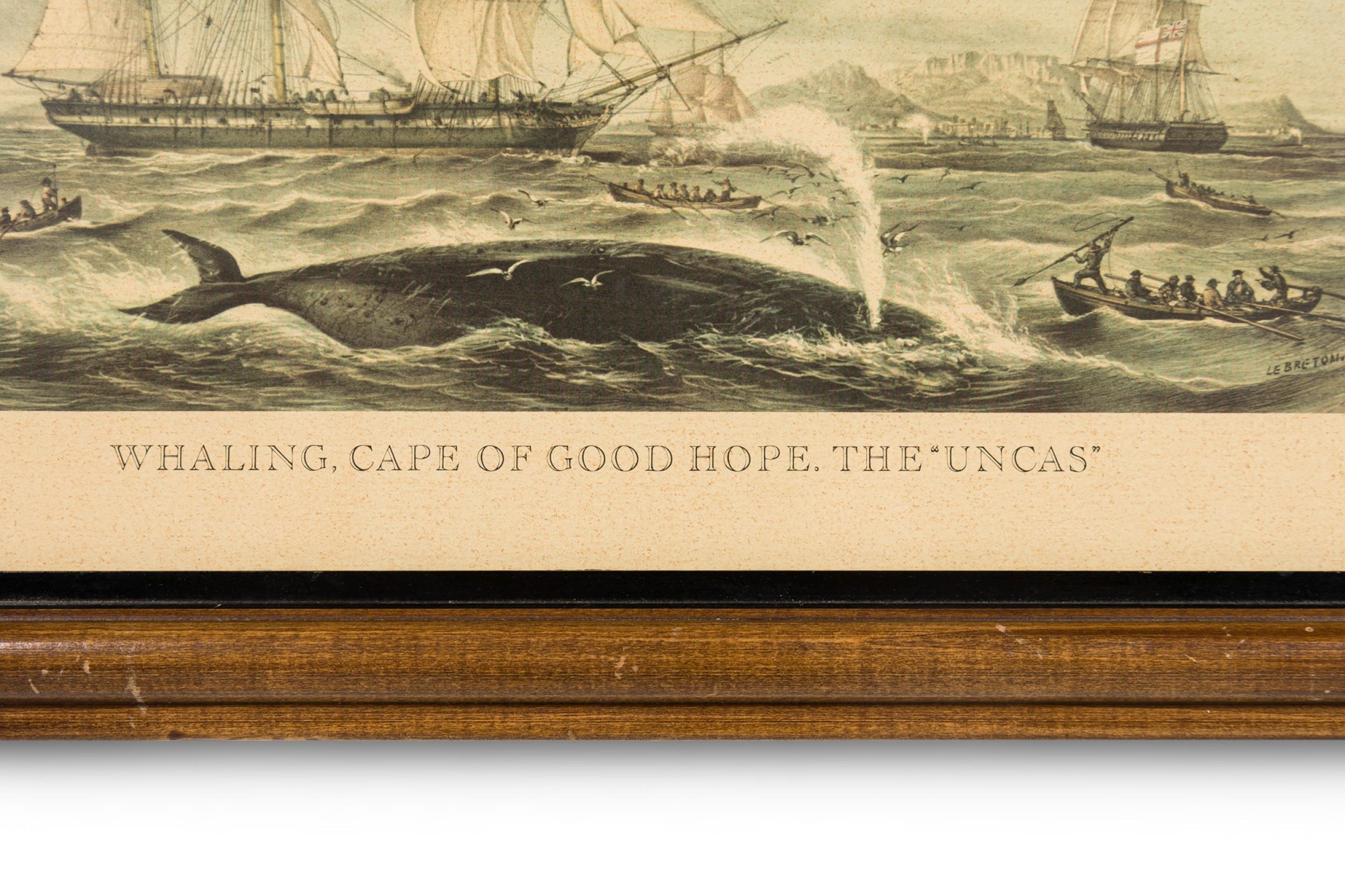 English Victorian Lithograph of Group of Boats Capturing a Whale Bon état - En vente à Queens, NY