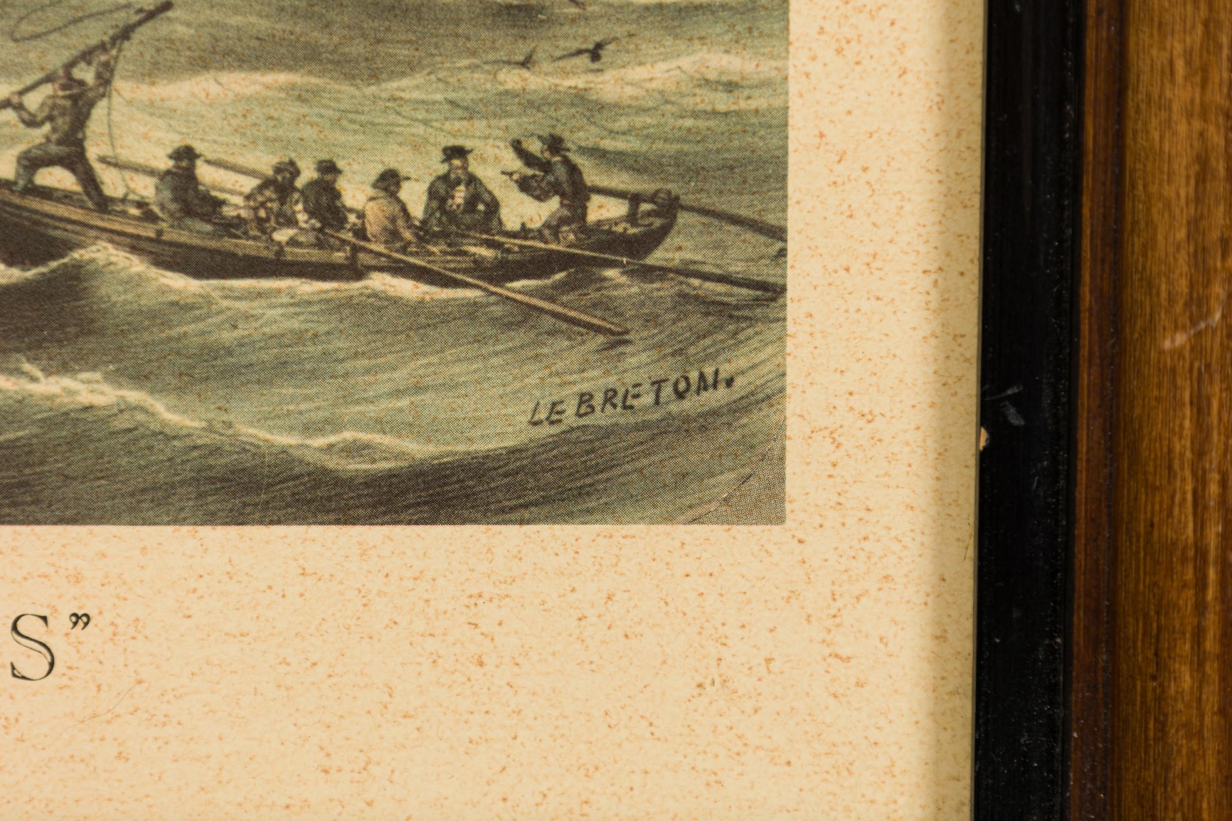 English Victorian Lithograph of Group of Boats Capturing a Whale en vente 1