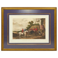 English Victorian Lithograph of Men Returning to Town on Horses after a Hunt