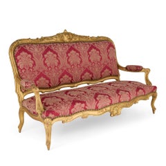 Englisches Sofa im viktorianischen Louis-XV-Stil aus vergoldetem Holz