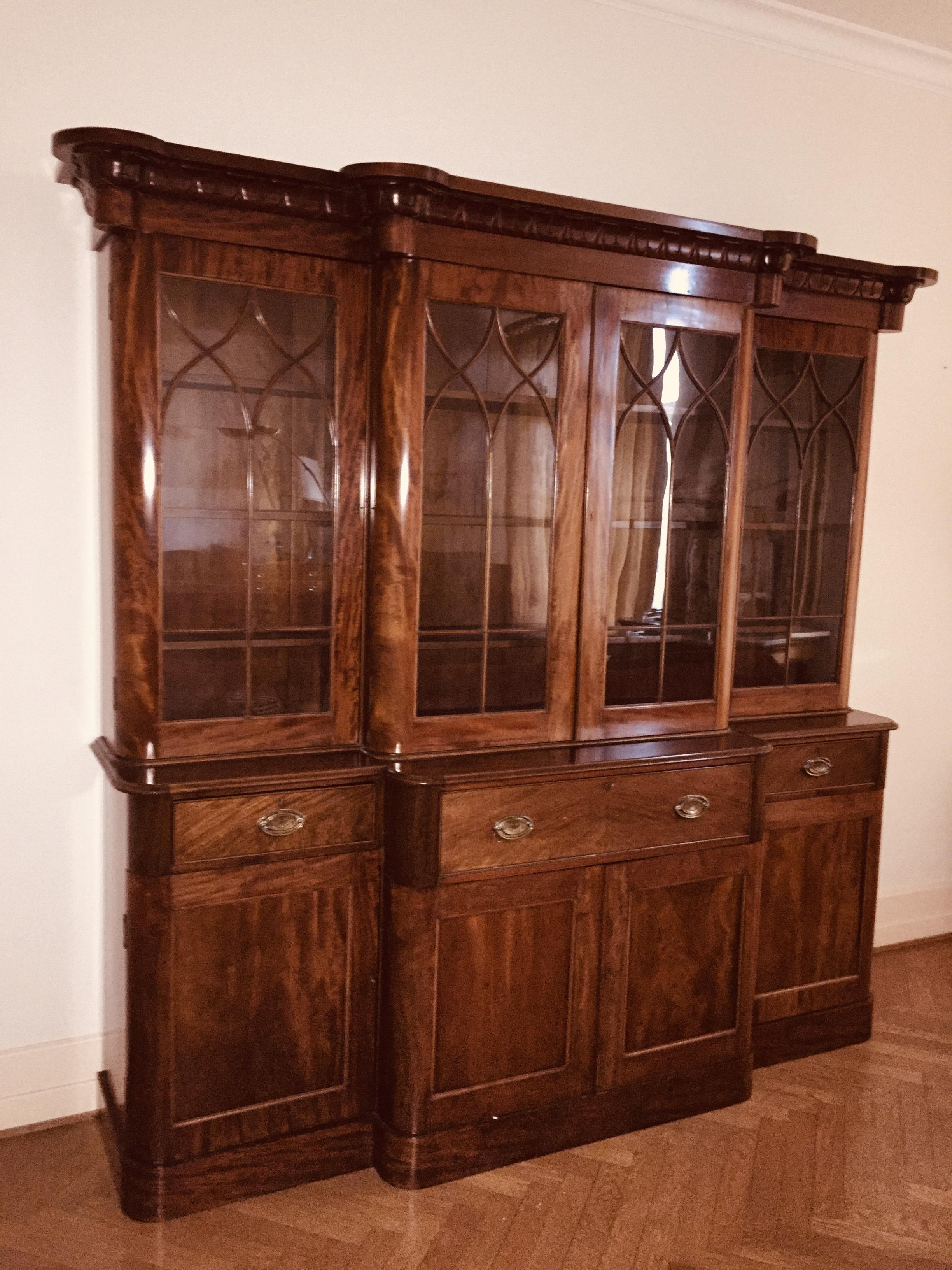 English Victorian late 19th Display-Bookcase Secretary Breakfront Cabinet For Sale 5