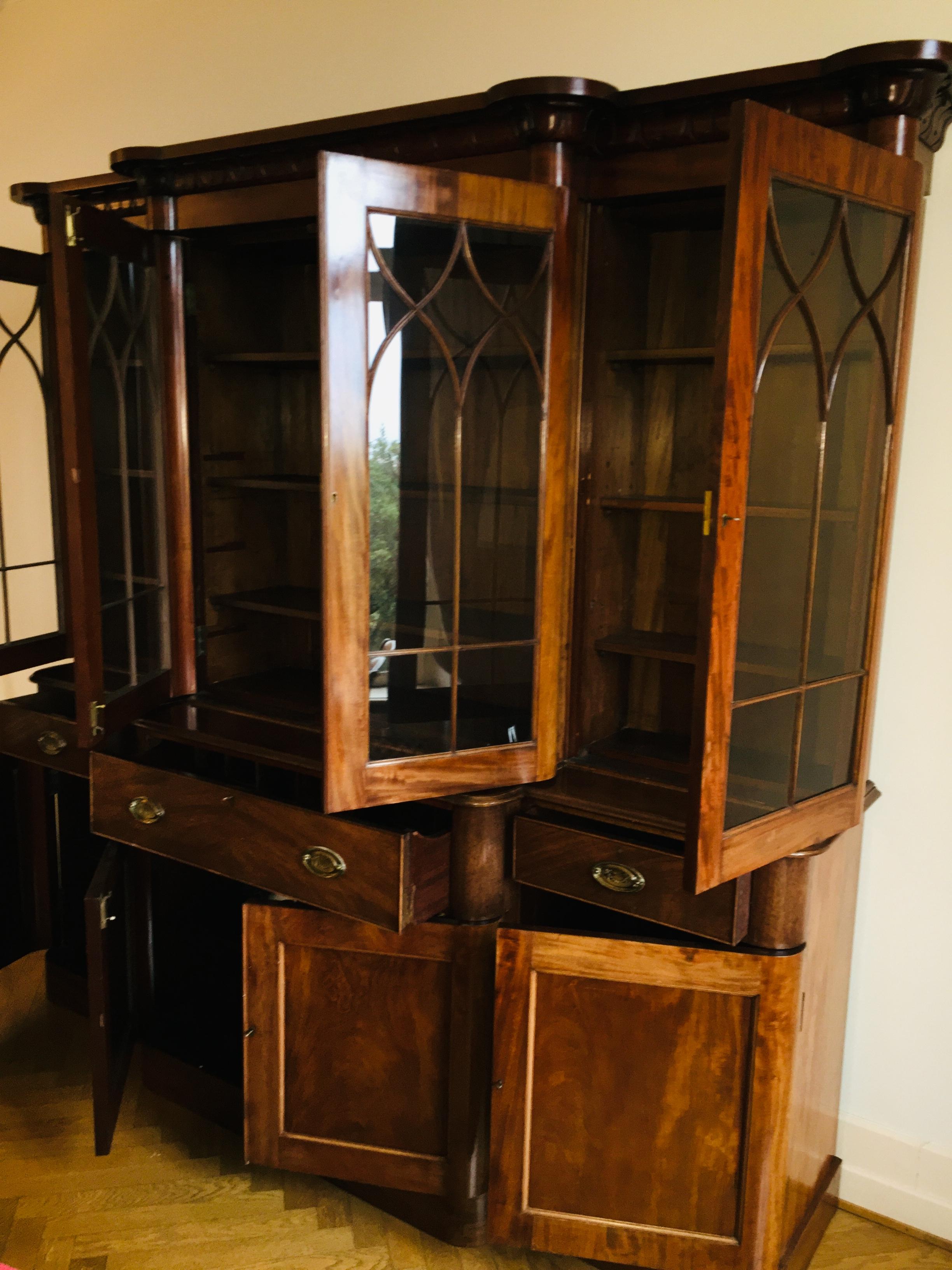 English Victorian late 19th Display-Bookcase Secretary Breakfront Cabinet For Sale 1