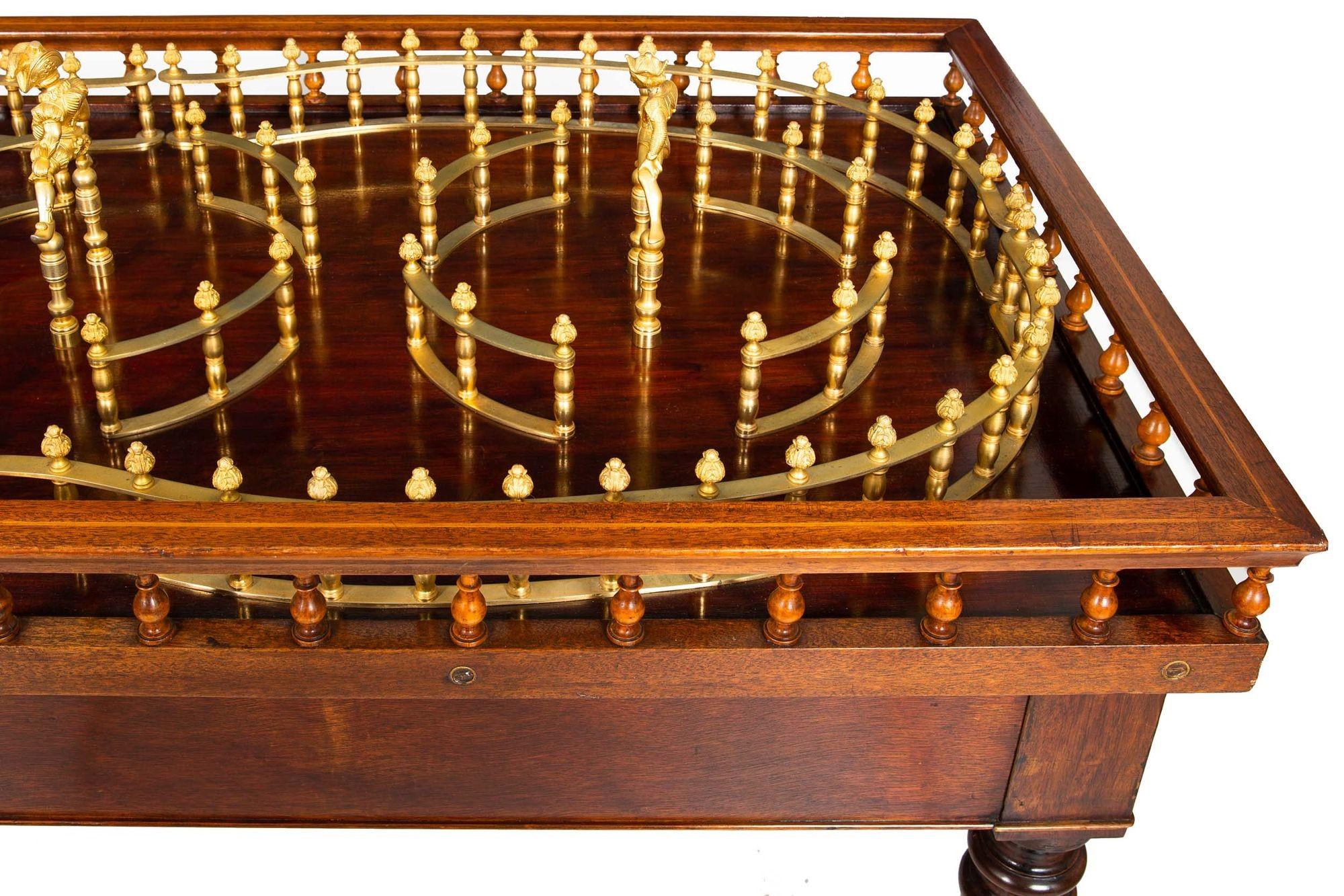 Metal English Victorian Mahogany Antique Skittles Game Table