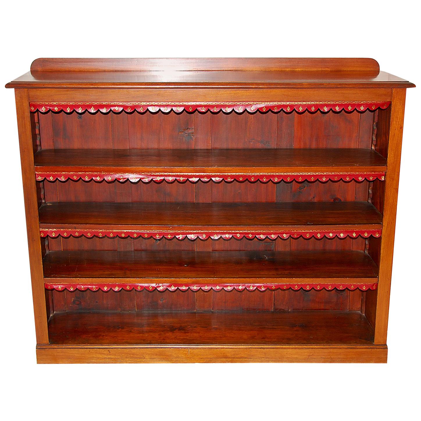 English Victorian Mahogany Bookcase with Adjustable Shelves and Leather Edgings