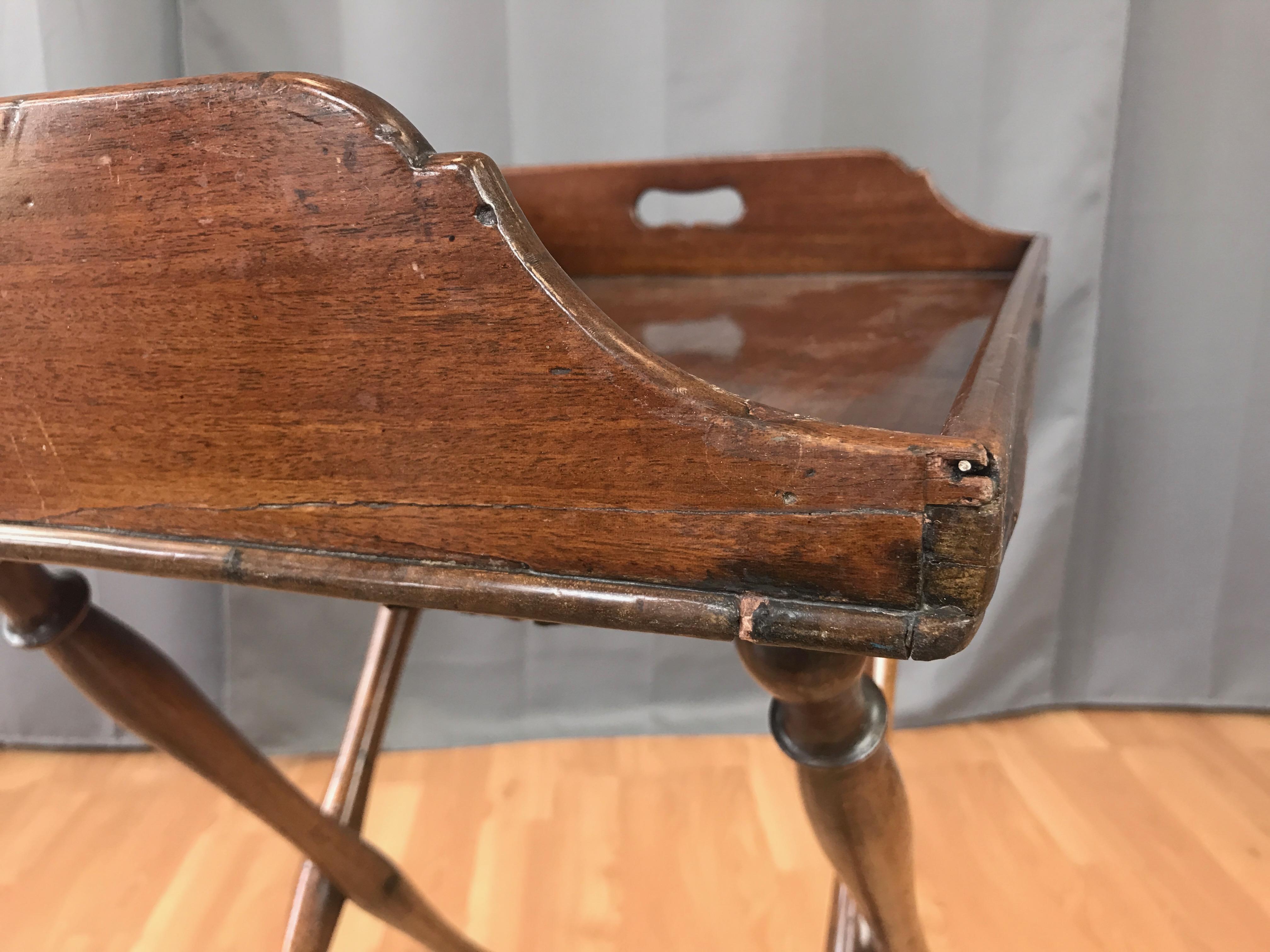 English Victorian Mahogany Butler’s Tray Table with Folding Base 12